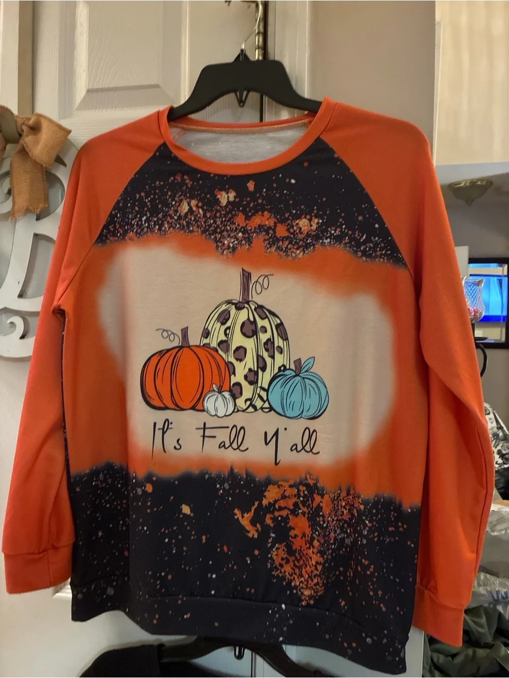 Womens Orange Fall Graphic Long-Sleeve Top -